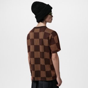Louis Vuitton Short-Sleeved Cotton Damier Crewneck With Crystal LV Patch